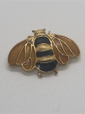 Trifari Gold Bee Brooch with Black Stripes